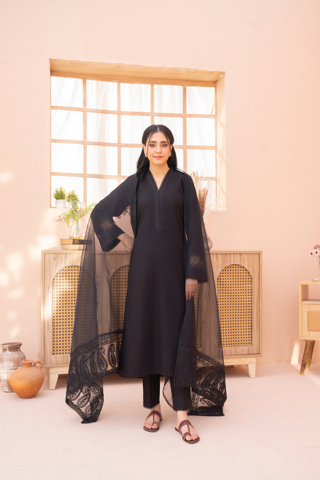 Onyx Embroidered Cotton 2-Pc Suit (30% OFF)