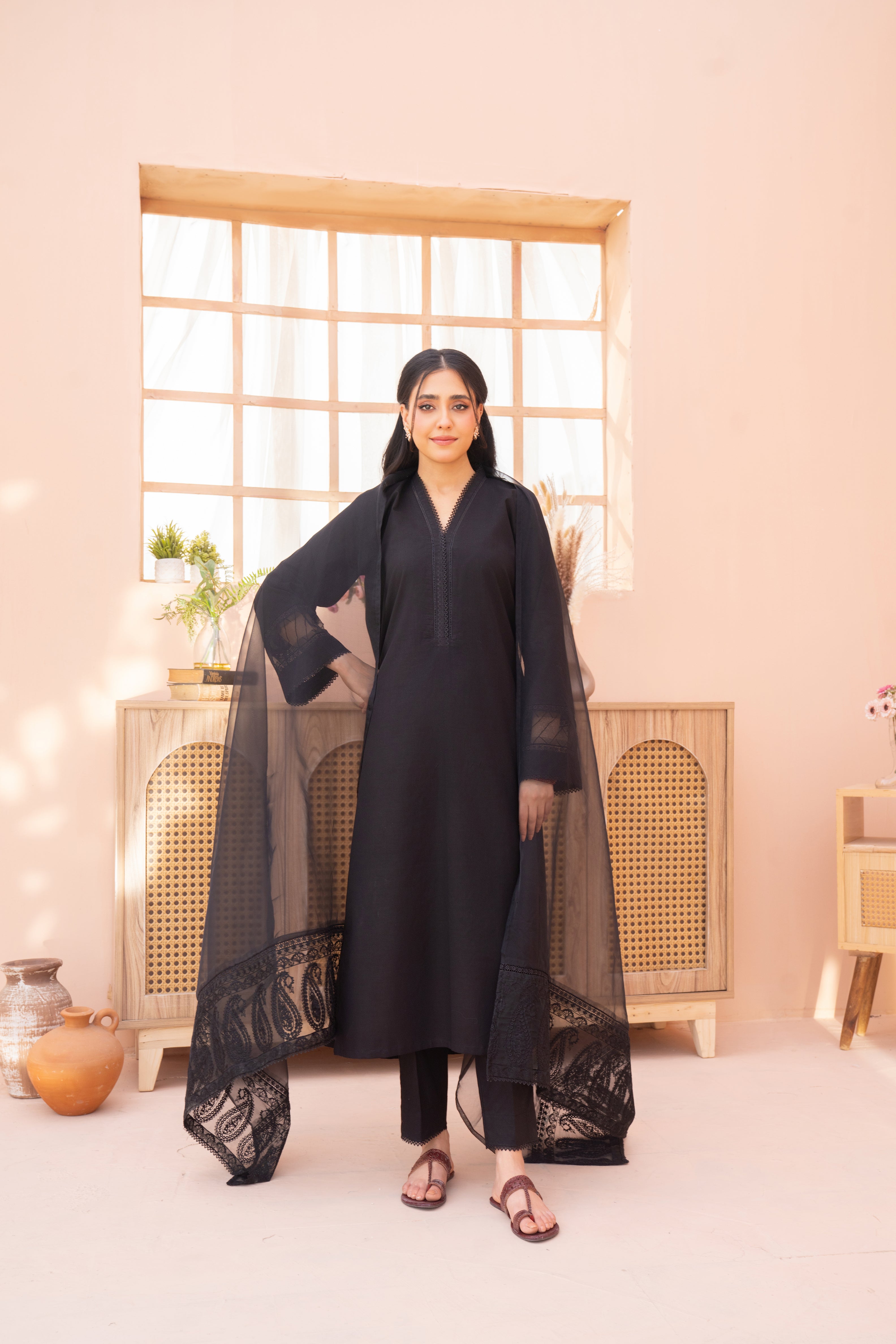 Onyx Embroidered Cotton 2-Pc Suit (30% OFF)